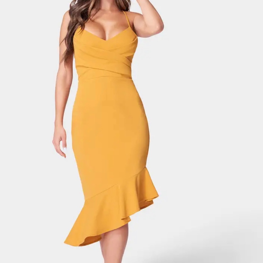 Bebe Crossover Flounce Midi Dress - Size Small